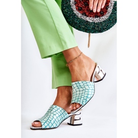 Ciabatte Da Donna In Pelle Coccodrillo Su Tacco Verde Chiaro Perry 2