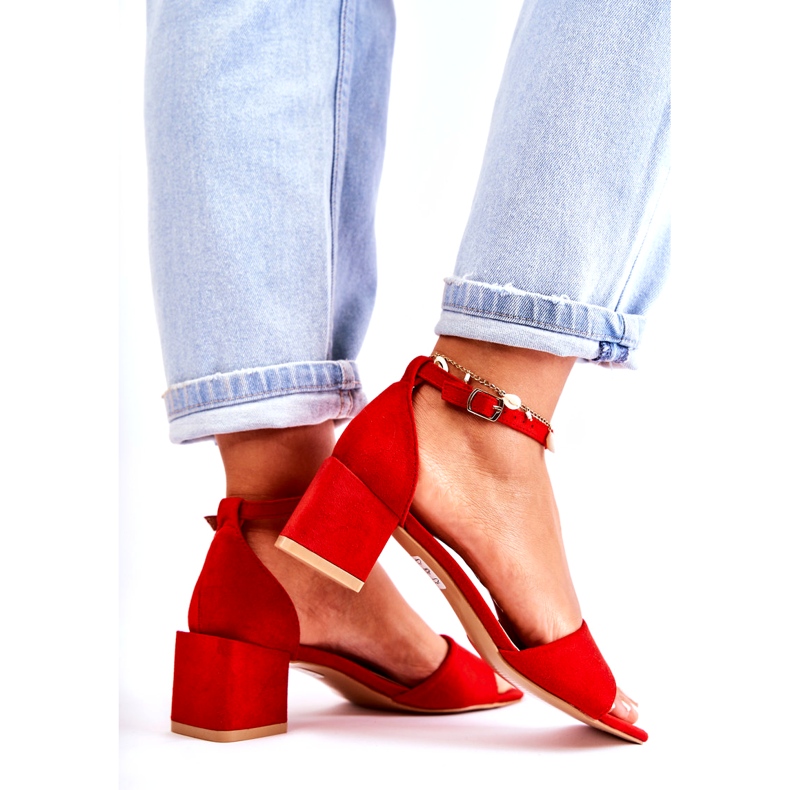 PS1 Sandali Da Donna In Pelle Scamosciata Sul Tacco Alto Rosso Luciana 4