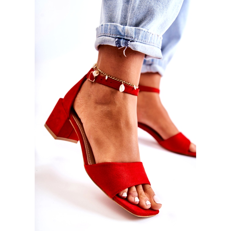 PS1 Sandali Da Donna In Pelle Scamosciata Sul Tacco Alto Rosso Luciana 3