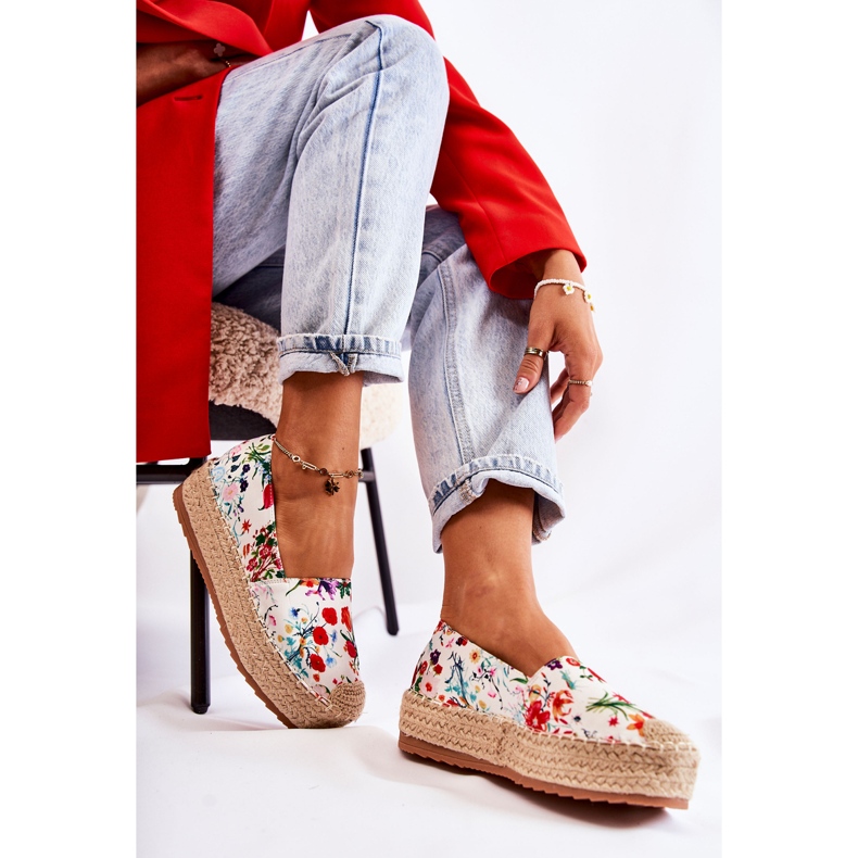FS3 Espadrillas slip-on alla moda con fiori di morice bianchi bianca multicolore 2