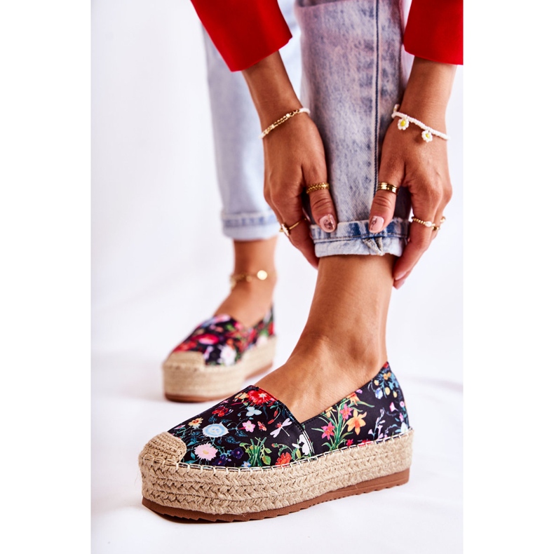 FS3 Espadrillas slip-on alla moda con fiori di morice neri nero multicolore 1