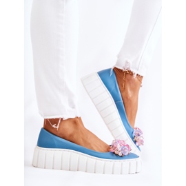 PA2 Ballerine In Pelle Su Una Piattaforma Con Un Ornamento Ladette Blu E Bianco 2