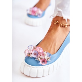 PA2 Ballerine In Pelle Su Una Piattaforma Con Un Ornamento Ladette Blu E Bianco 1