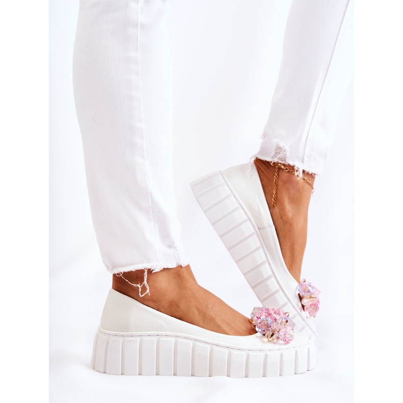 PA2 Ballerine In Pelle Su Una Piattaforma Con Una Decorazione Colorata Ladette Bianca bianco 2