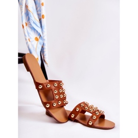 PG1 Pantofole Classiche Da Donna Con Ornamenti Marrone Scotlyn 1