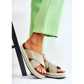 PG1 Pantofole In Pelle Scamosciata Da Donna Sulla Piattaforma Neriko Verde 1