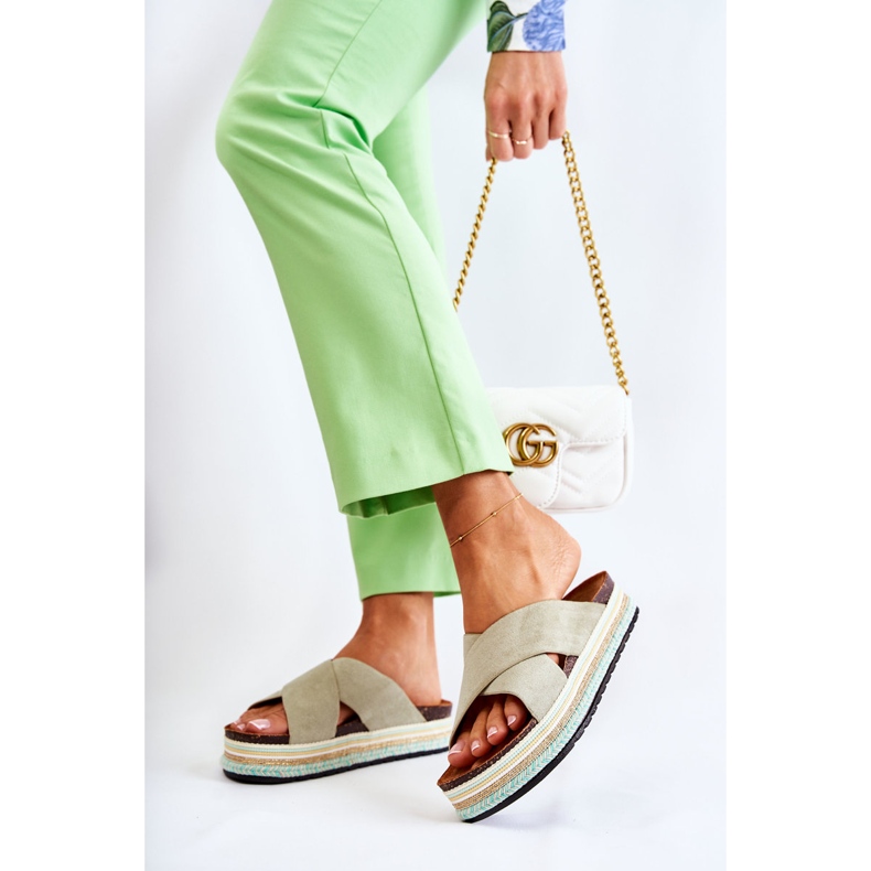 PG1 Pantofole In Pelle Scamosciata Da Donna Sulla Piattaforma Neriko Verde 2