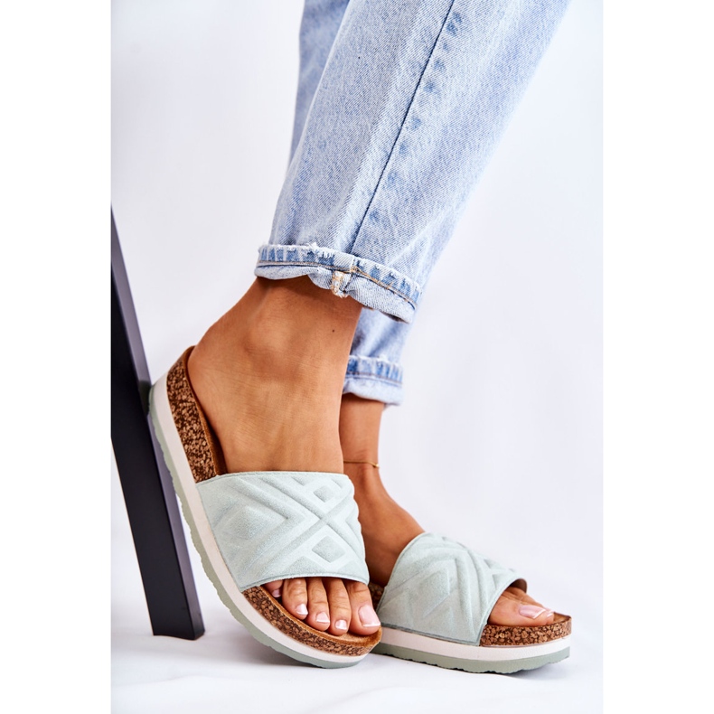 PG1 Pantofole in pelle scamosciata da donna su una massiccia piattaforma Heritta verde 1