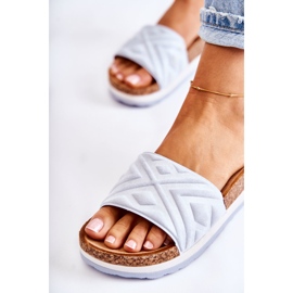 PG1 Pantofole in pelle scamosciata da donna su una massiccia piattaforma Heritta blu 2