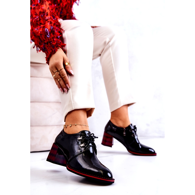 S.Barski Scarpe basse laccate con cerniera nero rosso 6