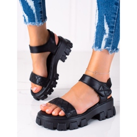 SHELOVET Sandali con velcro nero 1