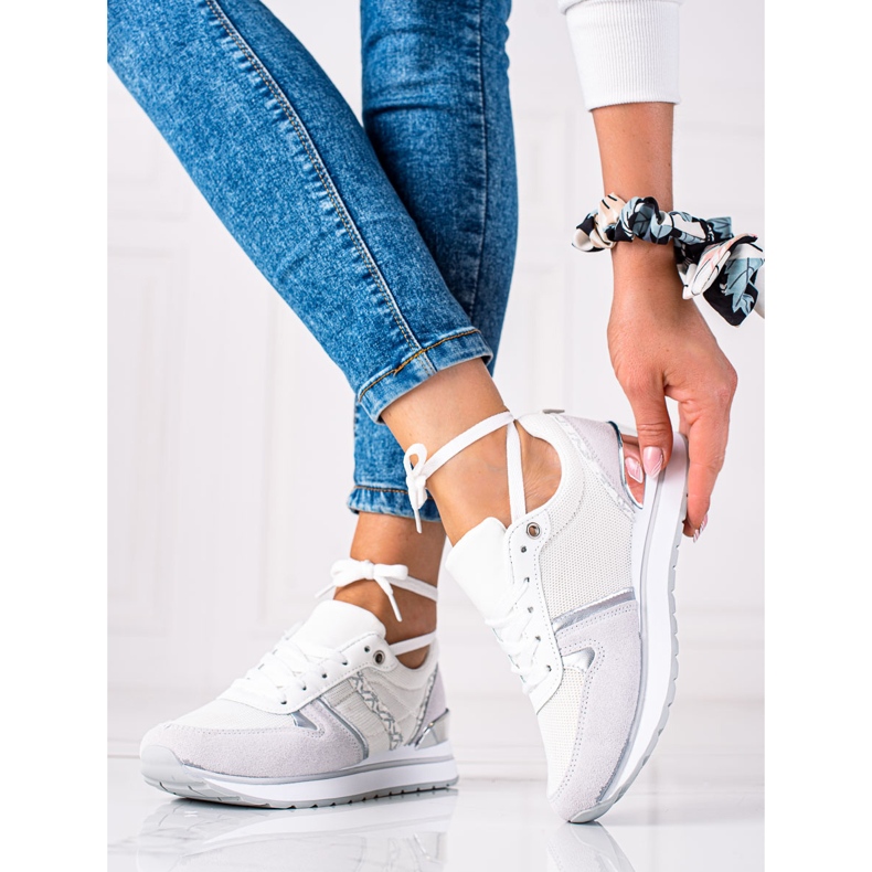 SHELOVET Scarpe da ginnastica comode bianca d'argento grigio 1