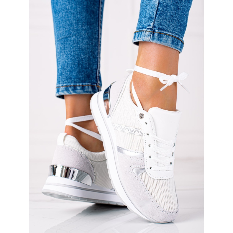 SHELOVET Scarpe da ginnastica comode bianco argento grigio 2