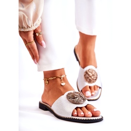 S.Barski Ciabatte Da Donna In Pelle Con Decoro Colene Argento 1