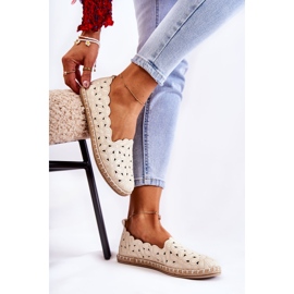 Ballerine slip-on da donna con fiori beige 2