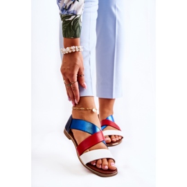 PE1 Sandali In Pelle Con Costina Blu Puglia bianco rosso blu navy 1