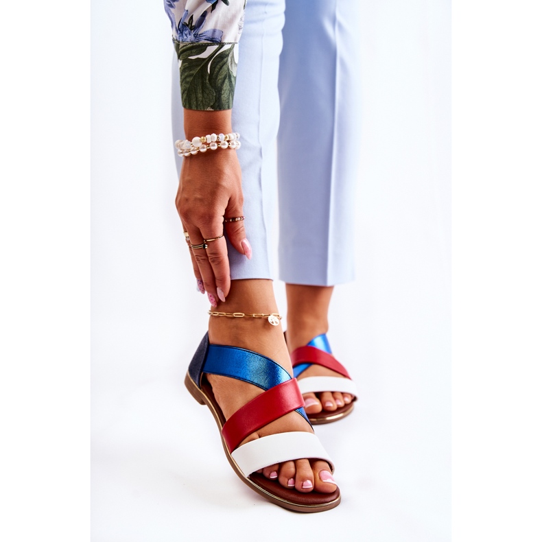 PE1 Sandali In Pelle Con Costina Blu Puglia bianca rosso blu navy 1