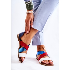 PE1 Sandali In Pelle Con Costina Blu Puglia bianco rosso blu navy 2