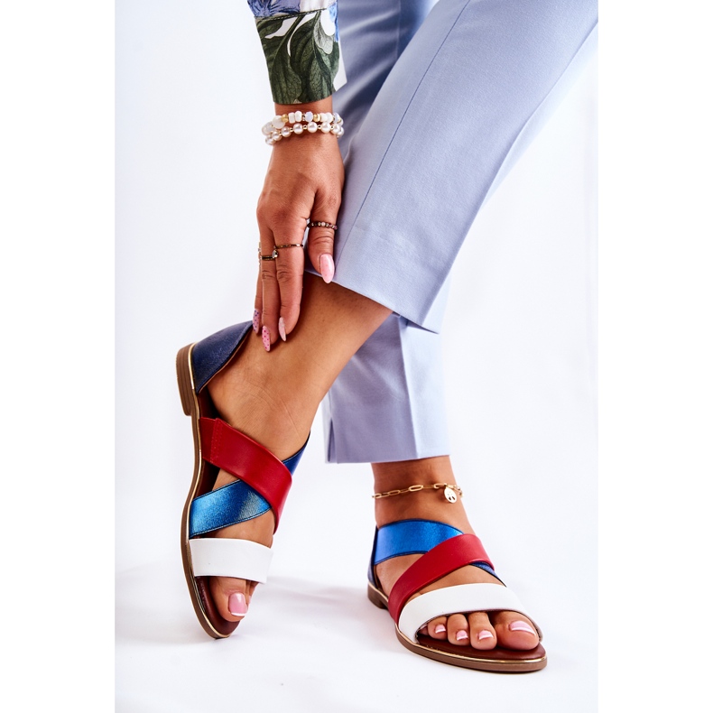 PE1 Sandali In Pelle Con Costina Blu Puglia bianca rosso blu navy 2