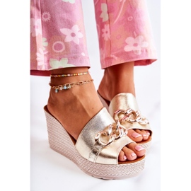 Lewski Shoes Ciabatte in pelle con zeppa Lewski 3062 Golden d'oro 1