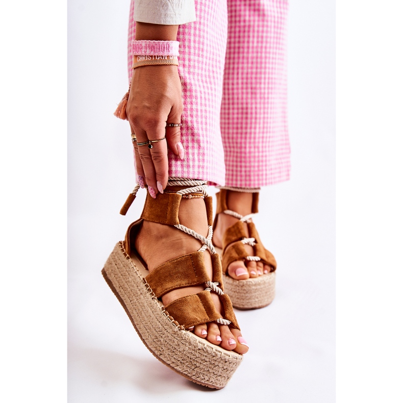 PS1 Espadrillas da donna su piattaforma Camel India Linen marrone 1
