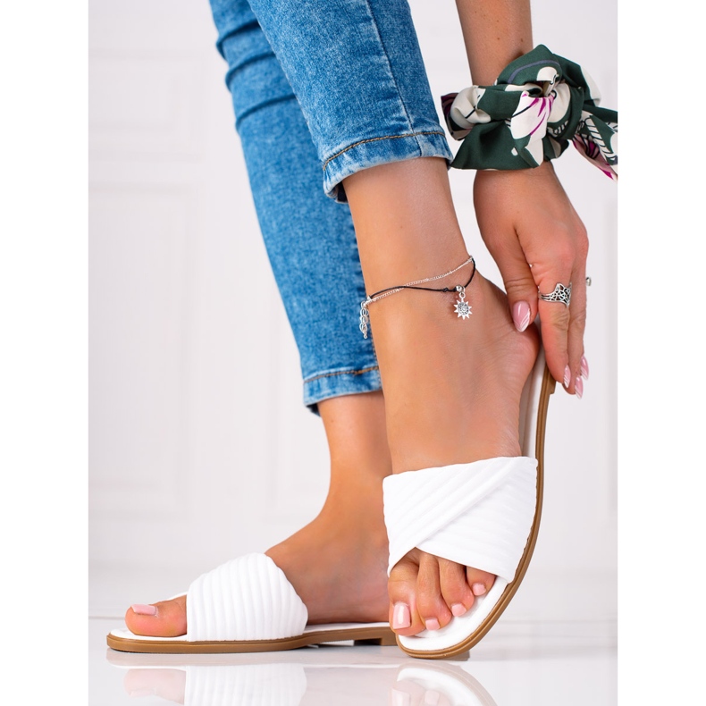 SHELOVET Ciabatte piatte da donna bianco 1