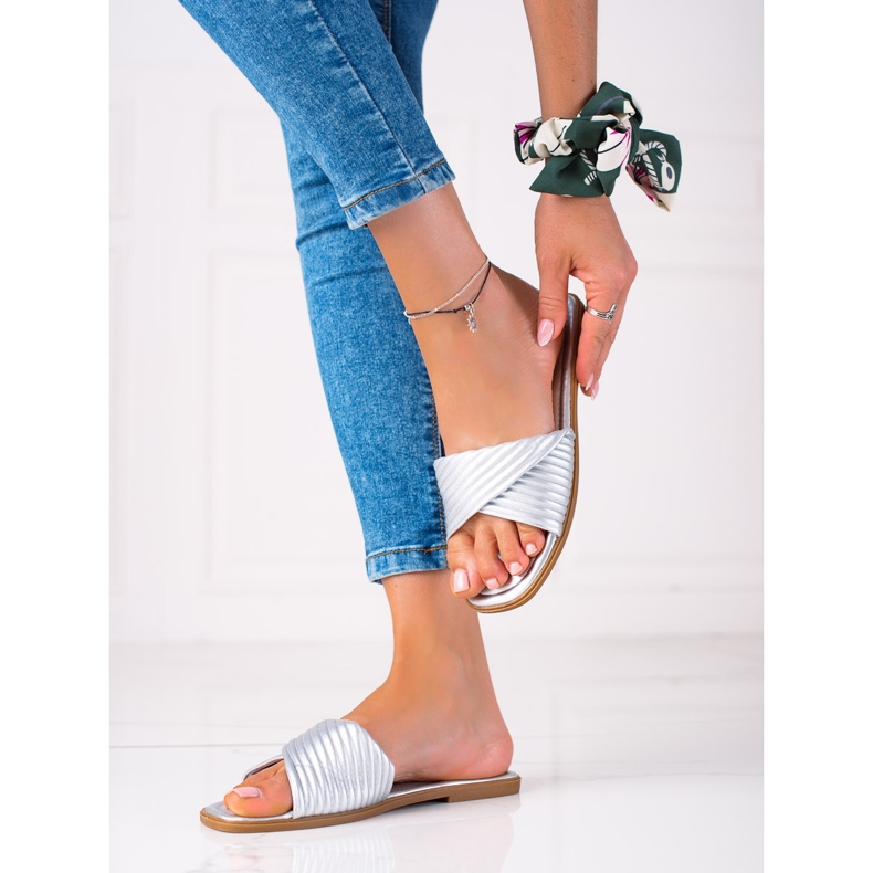 SHELOVET Ciabatte piatte da donna argento 1