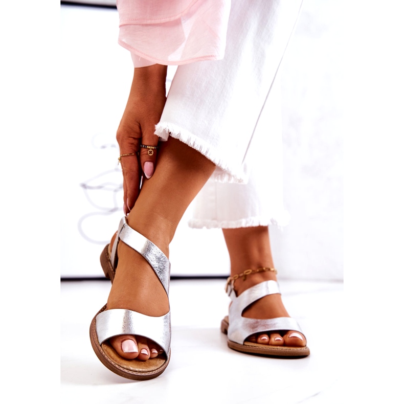 Sandali con fibbia in pelle Lewski 3041 Argento d'argento 3