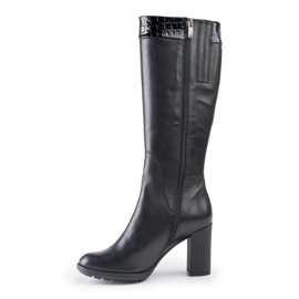 Marco Shoes Stivali in pelle fiore nera con applicazione in pelle di serpente nero 1