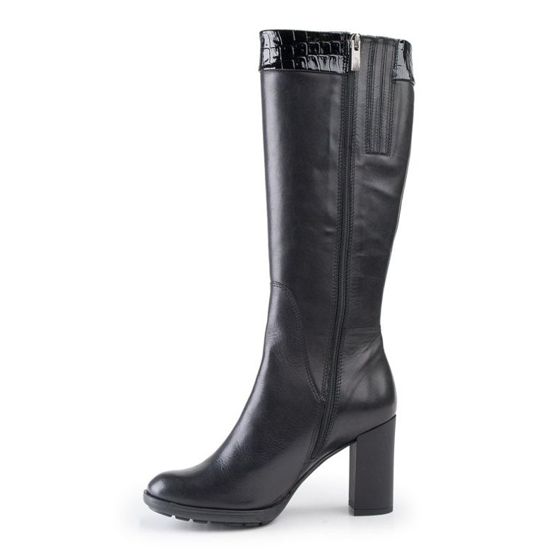 Marco Shoes Stivali in pelle fiore nera con applicazione in pelle di serpente nero 1