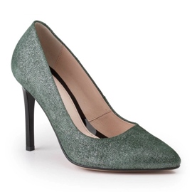 Marco Shoes Stiletto in vera pelle verde su tacco nero d'argento 1