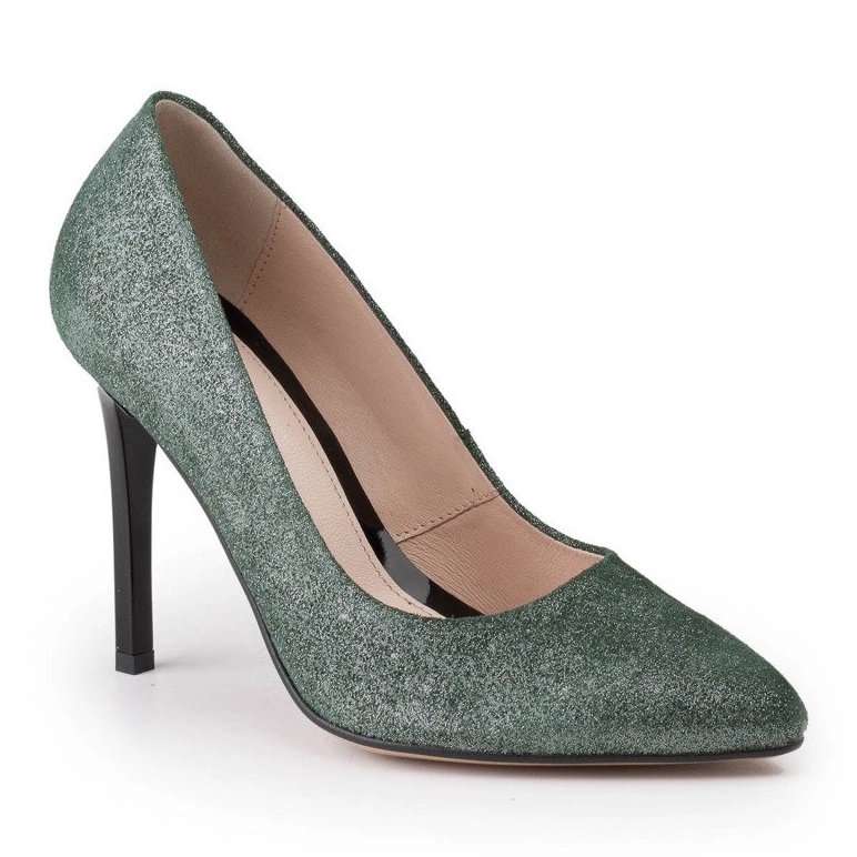 Marco Shoes Stiletto in vera pelle verde su tacco nero argento 1