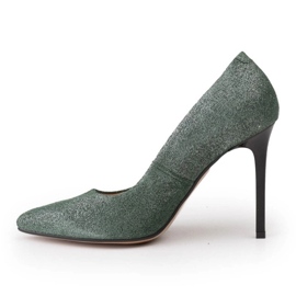 Marco Shoes Stiletto in vera pelle verde su tacco nero d'argento 2