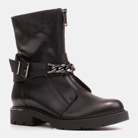 Marco Shoes Stivaletti in pelle con catena, fibbia e cerniera. cacciatori di pelli nero 1