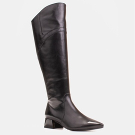 Marco Shoes Stivali in pelle nera con bordo ondulato nero 1