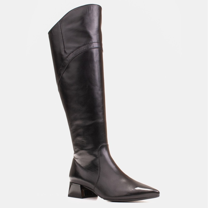 Marco Shoes Stivali in pelle nera con bordo ondulato nero 1