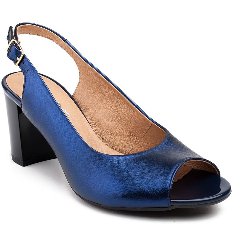 Marco Shoes Sandali Marco in pelle metallizzata con tacco stabile blu navy blu 1