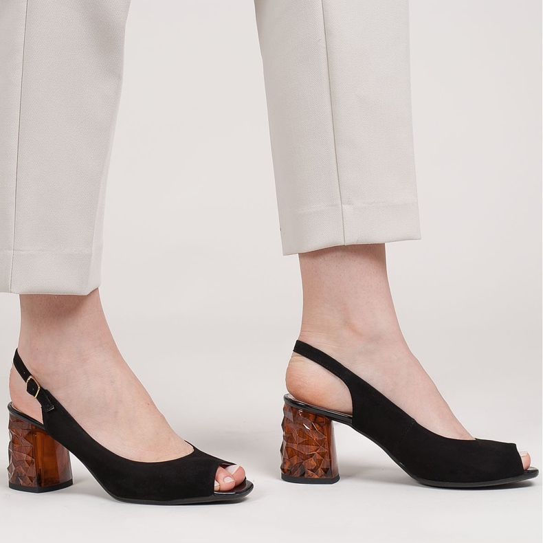 Marco Shoes Sandali in camoscio nero con tacco 3D ambra 1