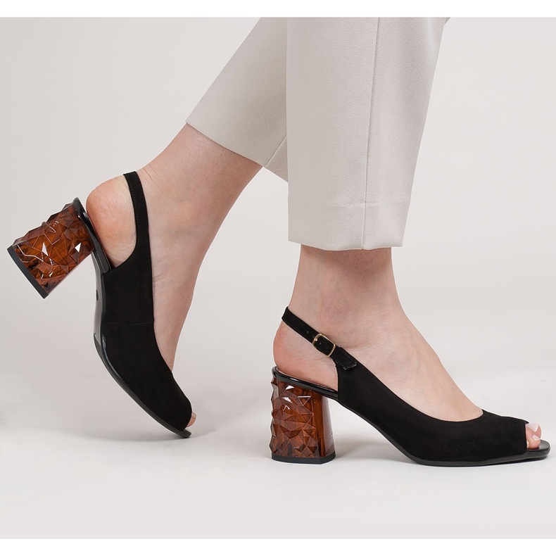 Marco Shoes Sandali in camoscio nero con tacco 3D ambra 2