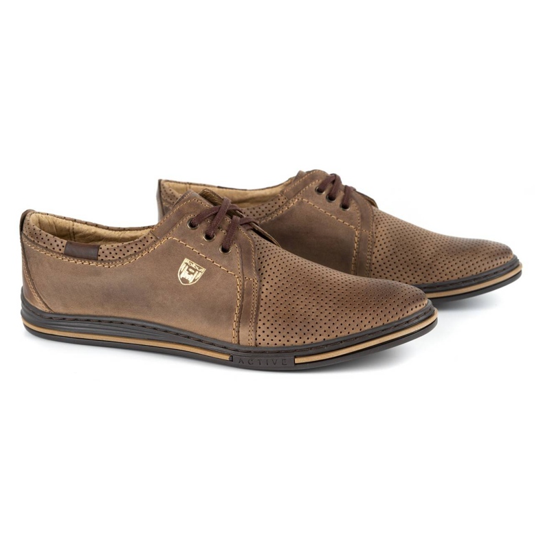 Polbut Scarpe da uomo in pelle 343, traforate, marrone 2