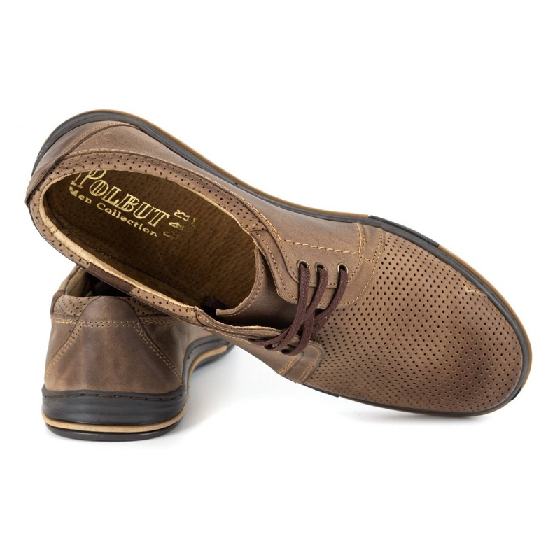 Polbut Scarpe da uomo in pelle 343, traforate, marrone 3