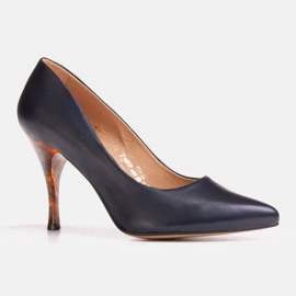Marco Shoes 1599P tacchi blu navy con tacco ambra 1