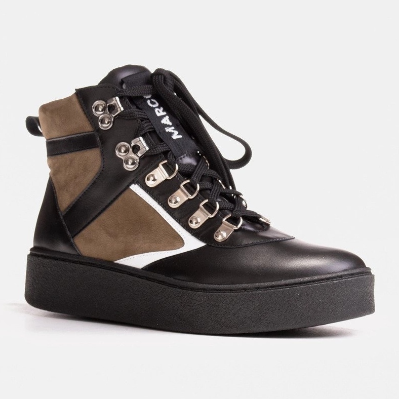 Marco Shoes Stivali sportivi in ​​pelle nera e verde nero 1