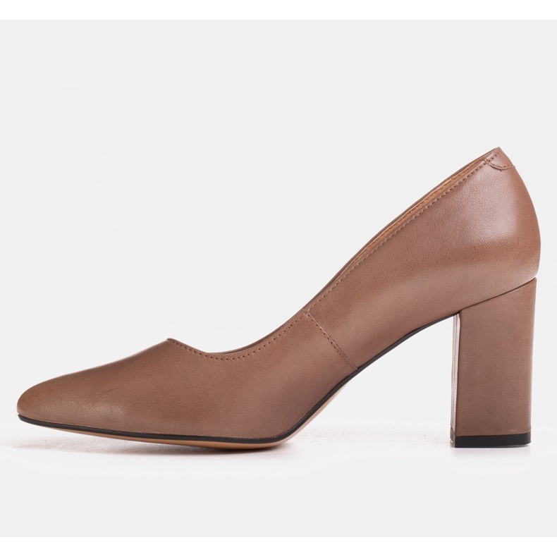 Marco Shoes Décolleté in pelle marrone con tacco avvolgente beige 1