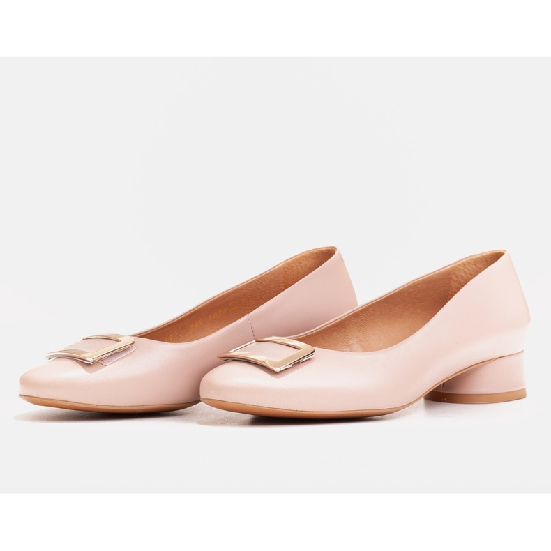 Marco Shoes Ballerine in pelle rosa con decorazione dorata 1