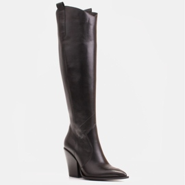 Marco Shoes Stivali alti da donna, stivali da cowboy in vera pelle nero 1