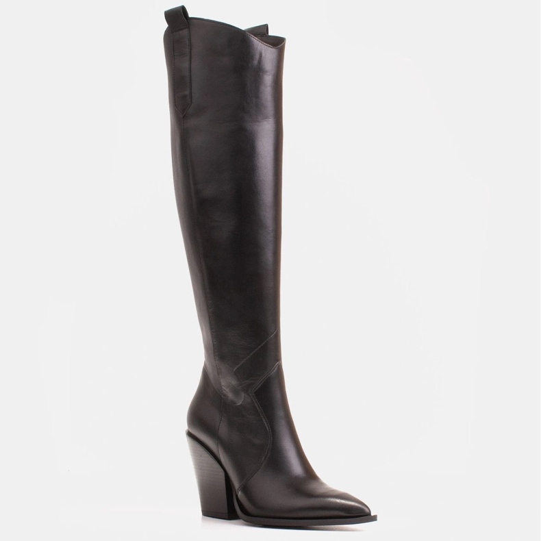 Marco Shoes Stivali alti da donna, stivali da cowboy in vera pelle nero 1