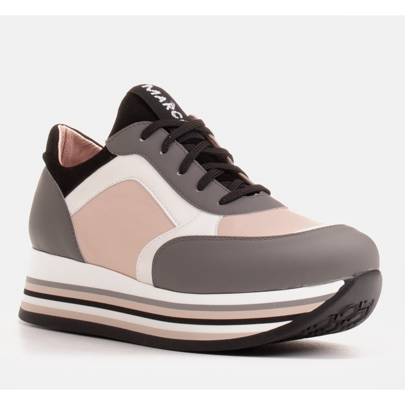 Marco Shoes Sneakers leggere su una suola spessa in pelle naturale grigio 1