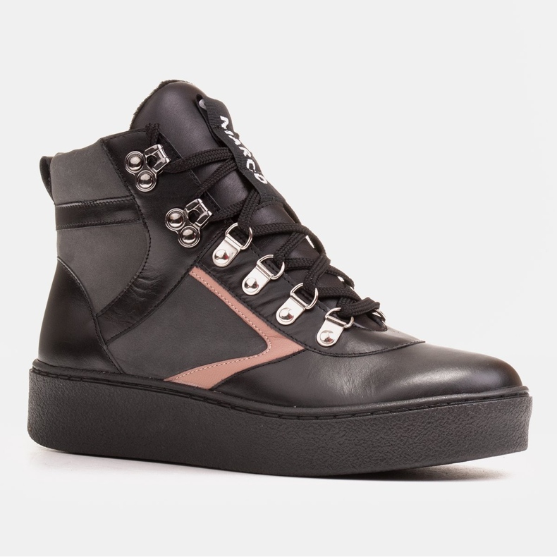 Marco Shoes Stivaletti sportivi in ​​pelle con rilegatura nero 1