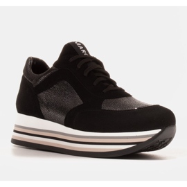 Marco Shoes Sneakers leggere su una suola spessa in pelle naturale nero 1